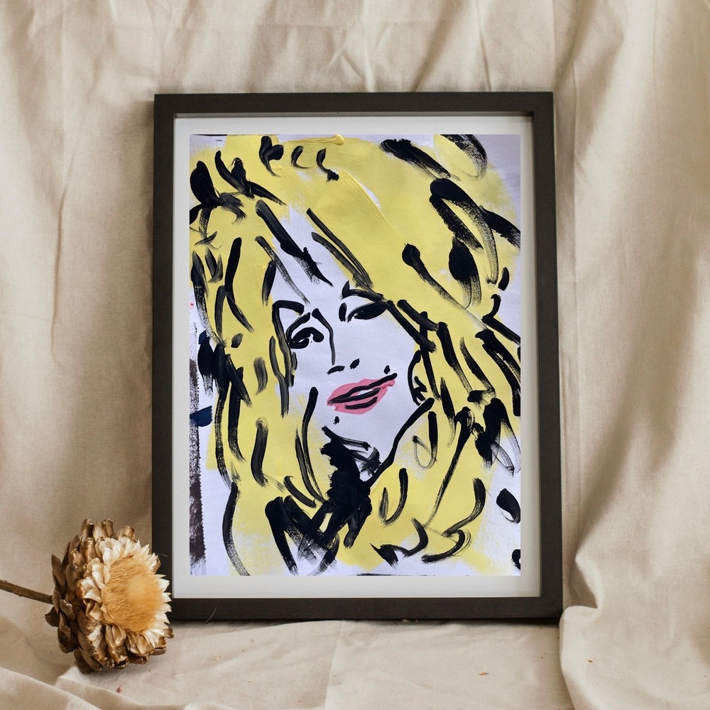 OMAN Dolly Parton Abstract Pop Art Portrait Painting 8.5x11 Paper